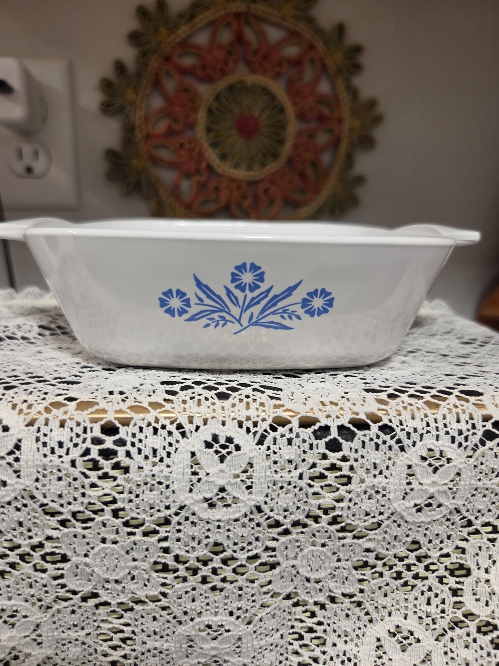 Corningware White Casserole with Blue Floral Pattern